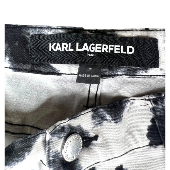Karl Lagerfeld Tie-Dye Black & White Skinny Jeans Womens Size 12 Frayed Hem - Picture 8 of 14